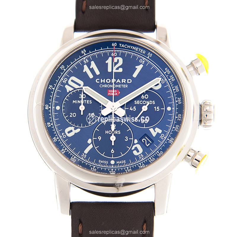 Chopard 168589-3003 Replica - Automatic - Steel Case - Blue Dial - Brown Alligator Strap - Luxury Replica MILLE MIGLIA GT XL Watch